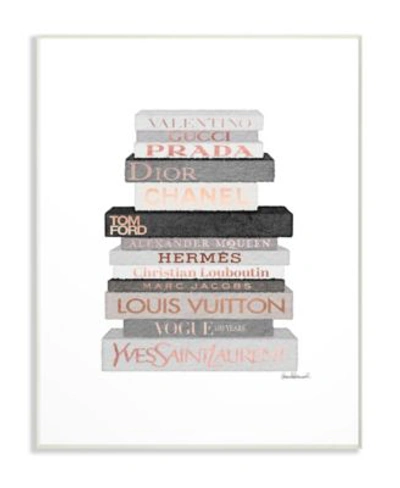 Stupell Industries Neutral Gray Rose Gold Tone Fashion Bookstack Wall Plaque Art Collection In Multi