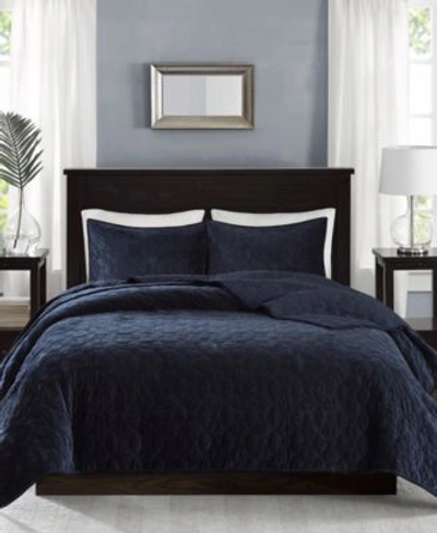 Madison Park Harper Quilted Velvet Coverlet Sets In Navy