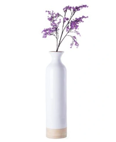 Uniquewise Cylinder Shaped Tall Spun Bamboo Floor Vase Glossy Lacquer Bamboo Collection In White