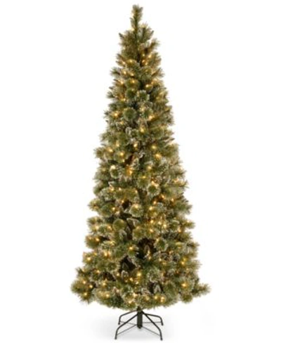 National Tree Company 7.5' Glittery Bristle Pine Slim Hinged Christmas Tree With 600 White Led Lights