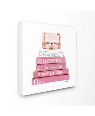 Stupell Industries Pink Book Stack Fashion Handbag Wall Art Collection In Multi