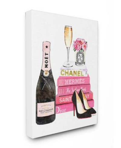 Stupell Industries Glam Pink Fashion Book Champagne Hells Flowers Art Collection In Multi