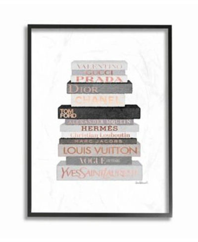 Stupell Industries Neutral Gray Rose Gold Tone Fashion Bookstack Framed Texturized Art Collection In Multi