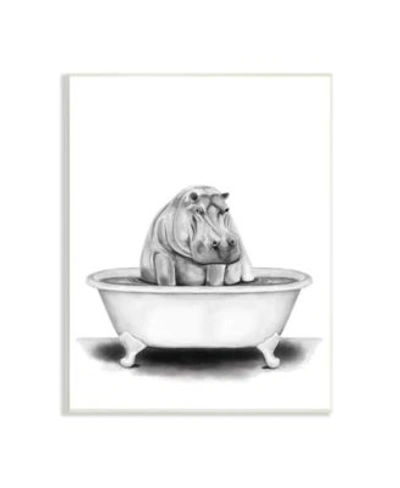 Stupell Industries Hippo In A Tub Funny Animal Bathroom Drawing Wall Plaque Art Collection In Multi-color
