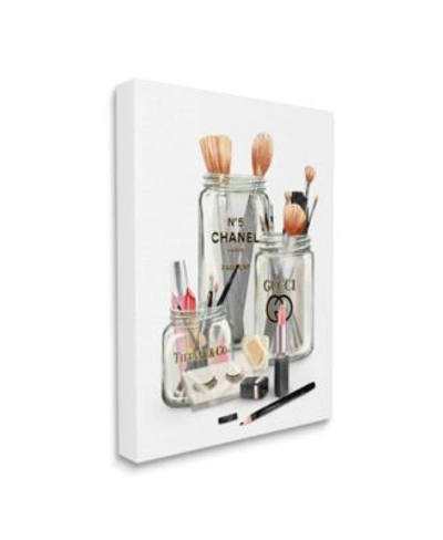 Stupell Industries Fashion Brand Makeup In Mason Jars Glam Design Stretched Canvas Wall Art Collection In Multi-color
