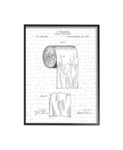 Stupell Industries Toilet Paper Roll Patent Black White Bathroom Design Black Framed Giclee Texturized Art Collection B In Multi-color