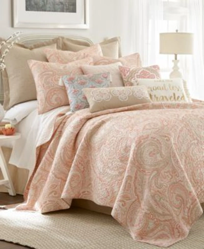Levtex Spruce Coral Paisley Reversible Quilt Set Euro Sham Collection