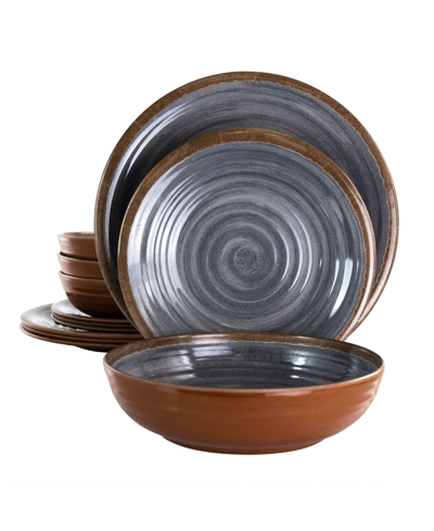 Elama Glossy Ariadna 12 Piece Lightweight Melamine Dinnerware Set, Service For In Black