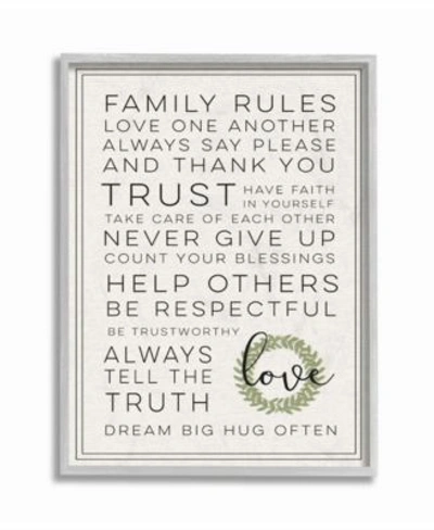 Stupell Industries Family Rules Love Dream Often Gray Framed Texturized Art Collection In Multi
