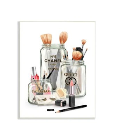 Stupell Industries Fashion Brand Makeup In Mason Jars Glam Design Wall Plaque Art Collection In Multi-color