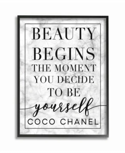 Stupell Industries Beauty Begins Once You Decide To Be Yourself White Marble Typography Framed Texturized Art Collectio In Multi