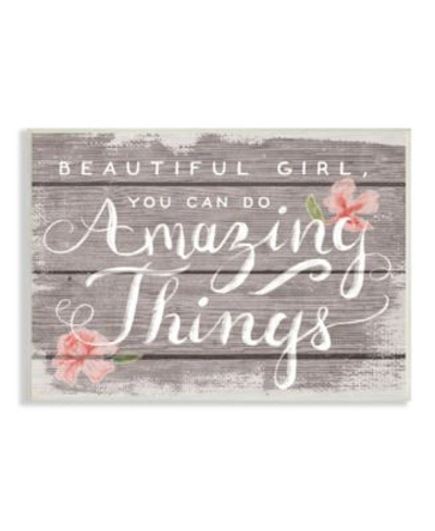 Stupell Industries Beautiful Girl Inspirational Kids Flower Word Design Wall Plaque Art Collection By Daphne Polselli In Multi-color