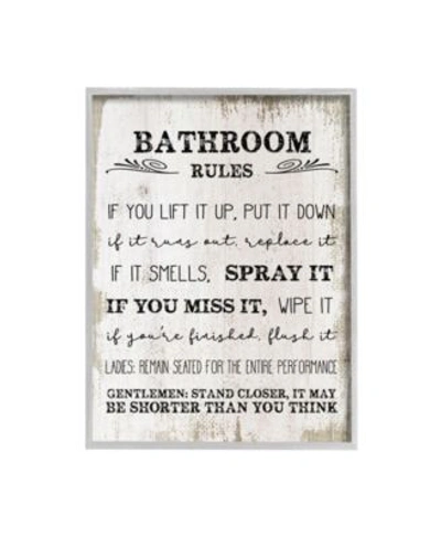 Stupell Industries Bathroom Rules Funny Word Wood Textured Design Gray Farmhouse Rustic Framed Giclee Texturized Art Co In Multi-color