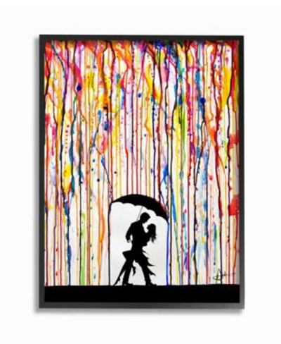 Stupell Industries Melting Colors Rainbow Rain Drops Umbrella Dancing Silhouette Framed Giclee Texturized Art Collectio In Multi