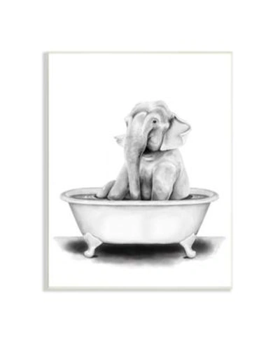 Stupell Industries Elephant In A Tub Funny Animal Bathroom Drawing Wall Plaque Art Collection In Multi-color