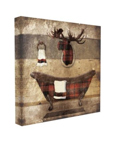 Stupell Industries Plaid Cabin Bathroom Country Wood Textu Design Stretched Canvas Wall Art Collection By Lauren Gibbon In Multi-color