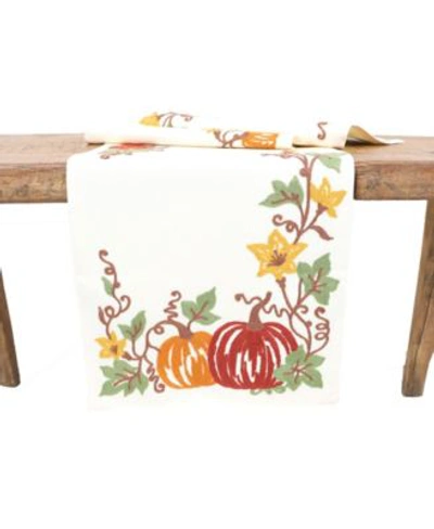 Manor Luxe Happy Fall Pumpkins Crewel Embroidered Table Runner Collection In Cream