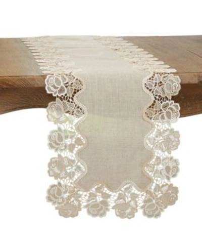 Saro Lifestyle Lace Table Runner With Rose Border Design In Open White