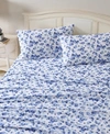 Laura Ashley Emelisa Cotton Flannel 4 Piece Sheet Set, Queen In Porcelain Blue