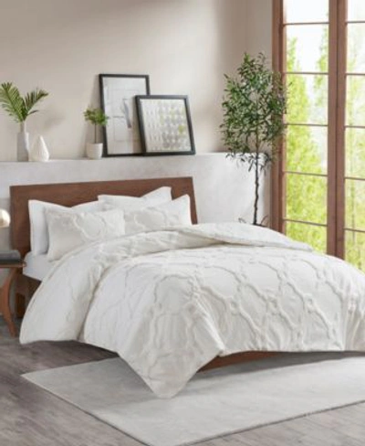 Madison Park Pacey Geometric Cotton Chenille Duvet Cover Sets Bedding In White