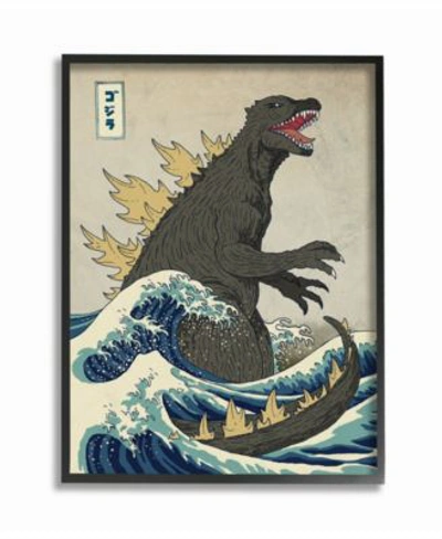 Stupell Industries Godzilla In The Waves Eastern Poster Style Illustration Framed Giclee Texturized Art Collection In Multi