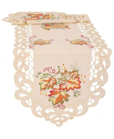 Manor Luxe Thankful Leaf Embroidered Cutwork Fall Table Runner Collection In Ecru