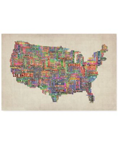 Trademark Global Us Cities Text Map Vi Canvas Art By Michael Tompsett Collection