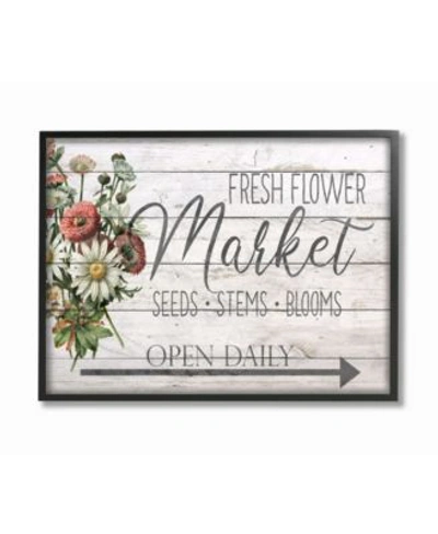 Stupell Industries Farmhouse Planked Look Fresh Flower Market Open Daily Framed Texturized Art Collection In Multi