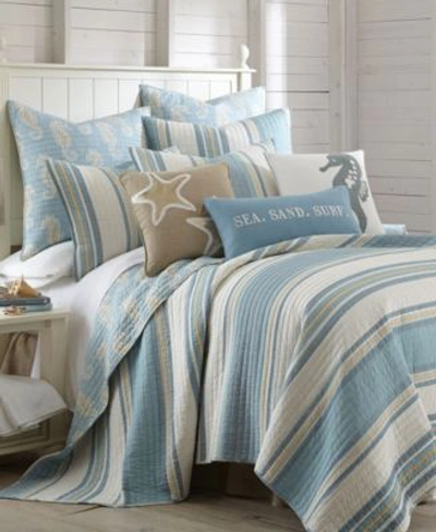 Levtex Maui Stripe Reversible Quilt Set Euro Sham Collection In Blue