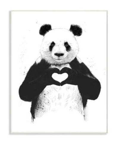 Stupell Industries Black White Panda Bear Making A Heart Ink Illustration Wall Plaque Art Collection In Multi