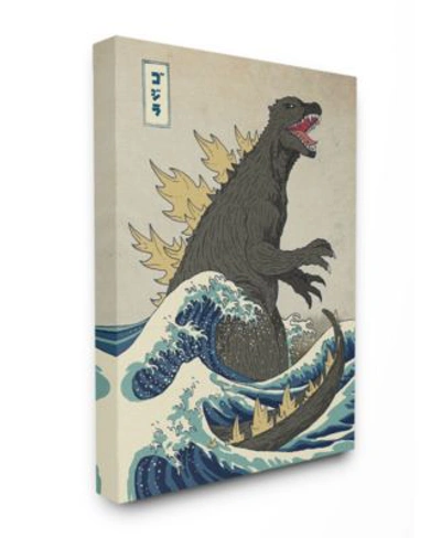 Stupell Industries Godzilla In The Waves Eastern Poster Style Illustration Stretched Canvas Wall Art Collection In Multi