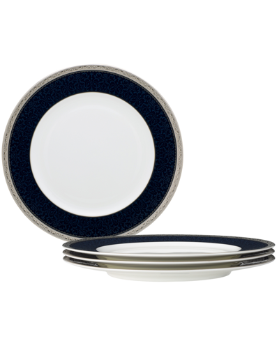 Noritake Odessa Cobalt Platinum Set Of 4 Dinner Plates, Service For 4 In Blue