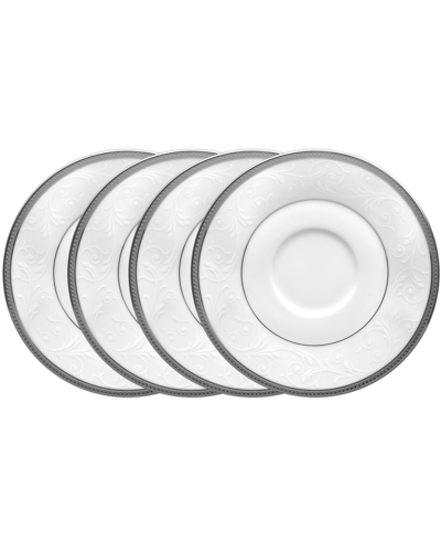 Noritake Regina Platinum Set Of 4 Saucers, Service For 4 In White