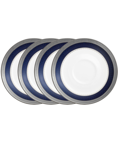 Noritake Odessa Cobalt Platinum Set Of 4 Saucers, Service For 4 In Blue
