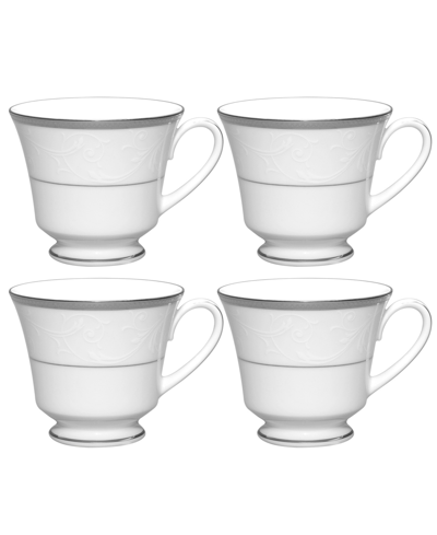 Noritake Regina Platinum Set Of 4 Cups, Service For 4 In White