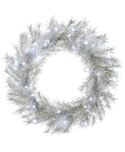 National Tree Company 24" Pre-lit Crystal Metallic Wreath In White