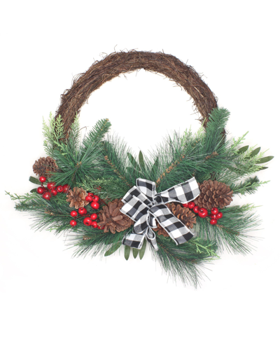 National Tree Company 24" Christmas Mixed Pine And Berries Wreath In Green