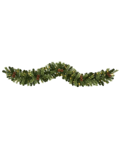 Nearly Natural Christmas Artificial 6' Garland With Lights And Pine Cones, 72" In Green