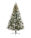NEARLY NATURAL FLOCKED OREGON PINE ARTIFICIAL CHRISTMAS TREE WITH LIGHTS AND BENDABLE BRANCHES, 96"