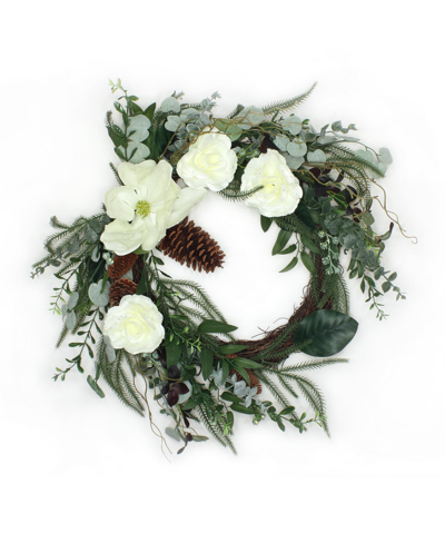 National Tree Company 26" Mixed Greens And White Flowers Christmas Wreath