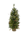 NEARLY NATURAL 3-FT. CHRISTMAS TREE WITH CLEAR LIGHTS BERRIES AND BURLAP BAG