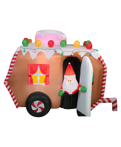 National Tree Company 7.5' Inflatable Gingerbread Trailer With Santa In Brown