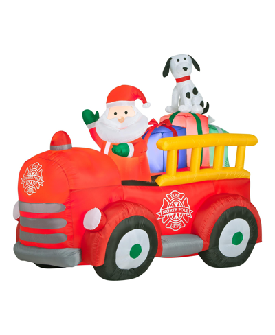 National Tree Company 6' Inflatable Santa In Vintage-like Fire Truck In Red