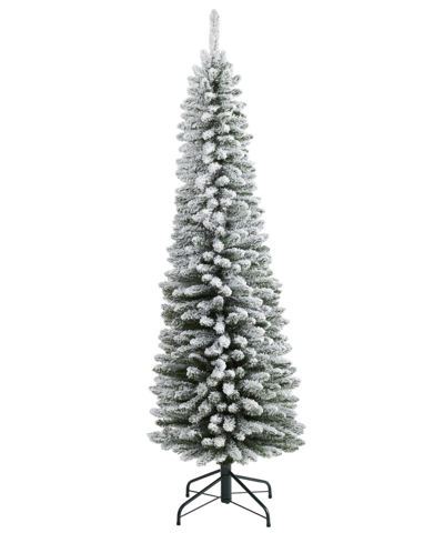 Nearly Natural Flocked Pencil Artificial Christmas Tree With 438 Bendable Branches, 72" In Green