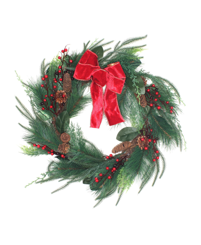 National Tree Company 26" Christmas Mixed Pine Wreath With Bow In Green