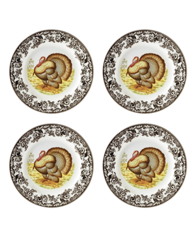 Spode Woodland Turkey 4 Piece Dinner Plates, Service For 4 In Brown