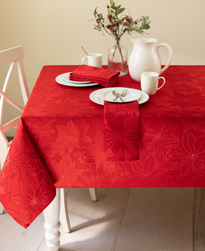 Benson Mills Poinsettia Palace Raised Jacquard Tablecloth, 60" X 120" In Red