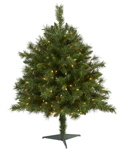 Nearly Natural Wyoming Mixed Pine Artificial Christmas Tree With 150 Clear Lights And 270 Bendable Branches, 36" In Green