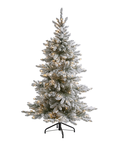 Nearly Natural Flocked West Virginia Spruce Artificial Christmas Tree With Lights And Bendable Branches, 84" In Green