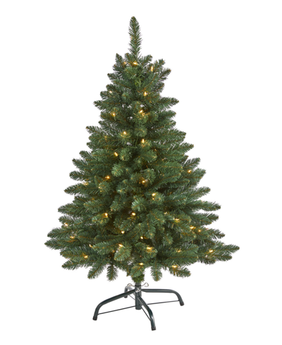 Nearly Natural Northern Rocky Spruce Artificial Christmas Tree With Lights And Bendable Branches, 48" In Green